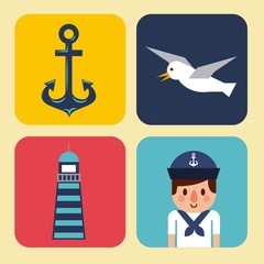 nautical design elements anchor wheel boat fish lifebuoy lighthouse