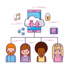cloud computing people devices vector illustration design