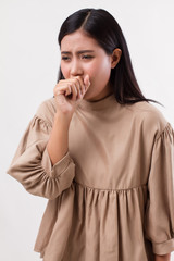 sick woman coughing with cold or sore throat