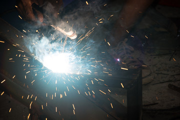 Technicians are welding steel.