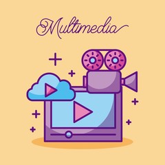 multimedia movie camera film cloud design vector illustration