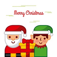 merry christmas santa and helper gift box celebration image vector illustration