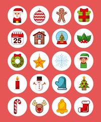 set icons merry christmas decoration celebration ornament vector illustration