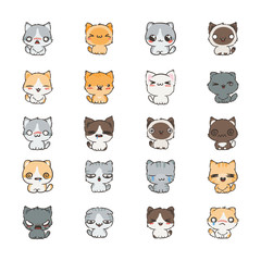 Cute cartoon cats and dogs with different emotions. Sticker collection.