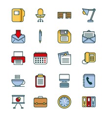 office set icons equipment supplies work vector illustration