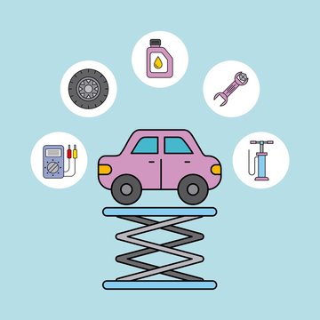 car service repair maintenance equipment support vector illustration