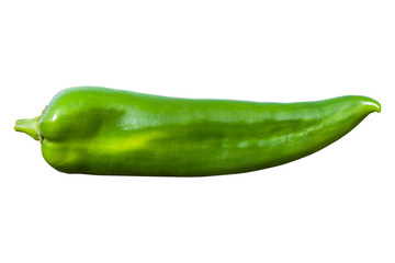 Fresh sweet green pepper, isolated on white background closeup