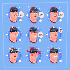 Man Different Face Male Emoji Wearing 3d Virtual Glasses Emotion Icon Avatar Facial Expression Concept Vector Illustration