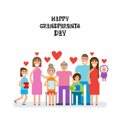 Family Together Happy Grandparents Day Greeting Card Banner Vector Illustration