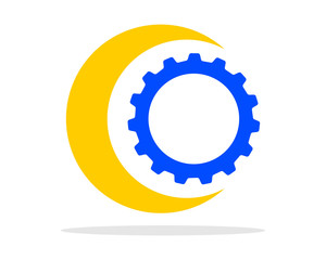 globe earth crescent moon gear icon logo vector