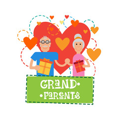 Grandparents Couple Together Happy Grandmother And Grandfather Day Greeting Card Banner Vector Illustration