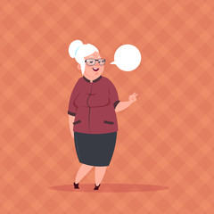 Senior Woman With Chat Bubble Modern Grandmother Full Length Lady Flat Vector Illustration