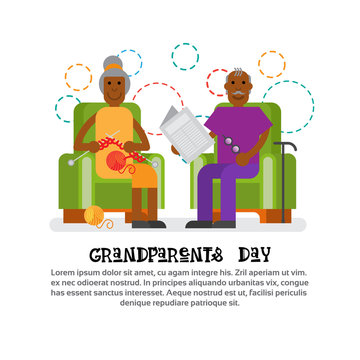 Grandparents Couple Together Happy Grandmother And Grandfather Day Greeting Card Banner Vector Illustration