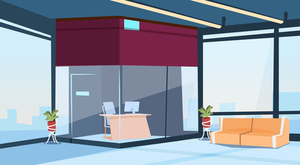 Modern Lobby Office Reception Hall Building Waiting Room Interior Flat Design Vector Illustration