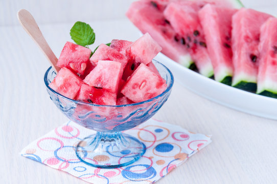 Watermelon dessert in a kremanka on table