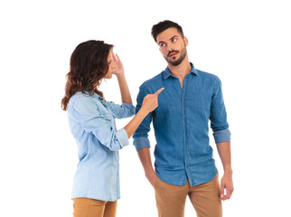 Fototapeta premium casual woman blaming her man for everything