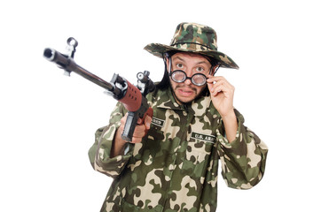 Soldier with weapons isolated on white