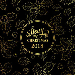 Fototapeta na wymiar Merry christmas card with backdrop of misletoe wreath. Happy new year 2018. Christmas star frame. Vector illustration.