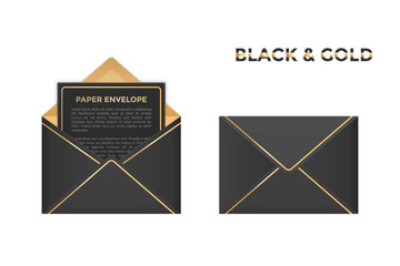 Vector isolated opened and closed black and gold envelopes