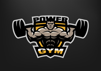 Bodybuilding gym logo, emblem.
