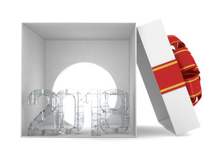 Gift box present with ribbon bow and With ice figures 2018. 3D rendering