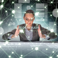 Businesswoman in blockchain cryptocurrency concept