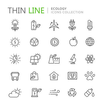 Collection of ecology thin line icons
