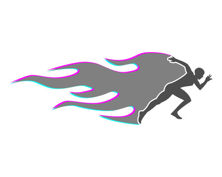 burning gray runner athlete sports silhouette icon vector