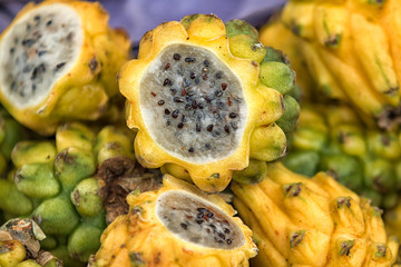 cut pitahaya fruit in Colombia