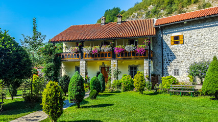 Fototapeta na wymiar The territory of the monastery complex Moracha. Kolasin, Montenegro