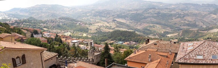 Fototapeta na wymiar San Marino, San Marino - 10 August 2017: Panoramic view of the local surroundings.
