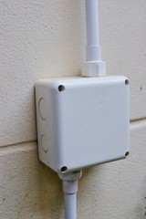 Wiring point Electric box on the wall. Side view.