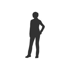 Business Woman Black Silhouette Standing Full Length Over White Background Vector Illustration. Front View