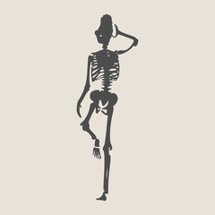 Human skeleton posing. Vector illustration. Halloween party design template