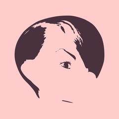 Little girl half turn view silhouette. Vector Illustration. Cute adolescent girl portrait. Short hair