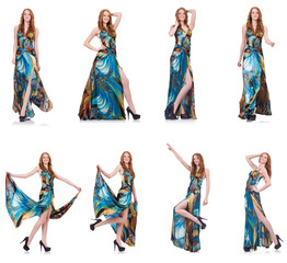 Model in nice dress isolated on white