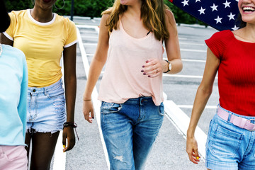 Group of diverse women walking together