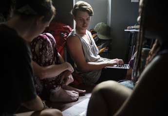 Group of people on the floor planning for the tour