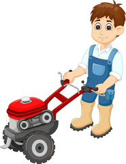 People push lawn mower cartoon