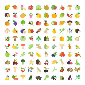 Vector set of Fruits, Berries, Spices and Vegetables