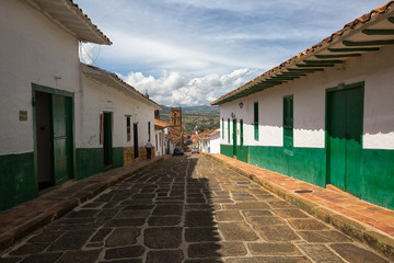 Fototapeta na wymiar Barichara Colombia colonial street view