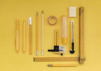 Stationery set flatlay on the desk