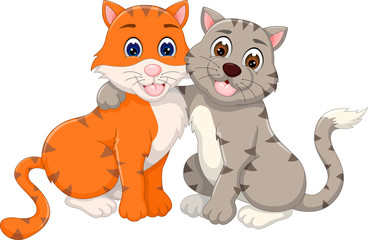 lovely cat cartoon with hug and laughing