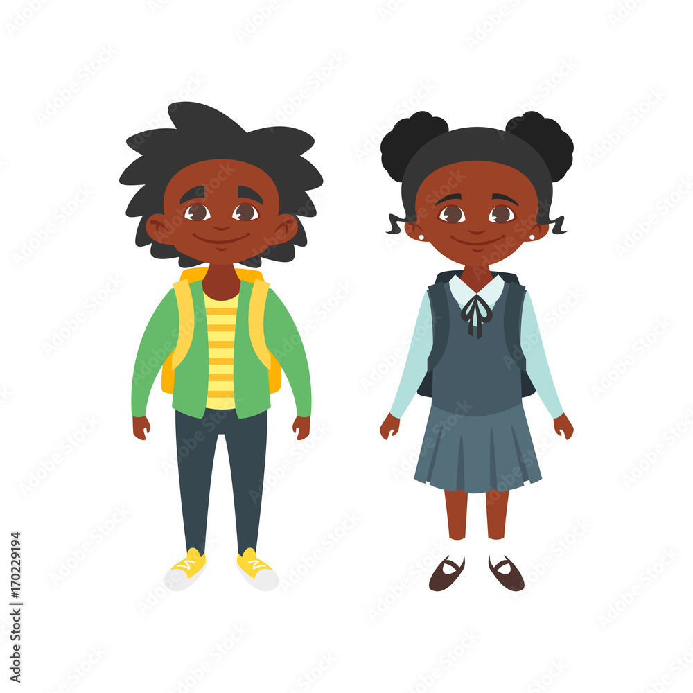 Wall mural boy and girl in school uniform