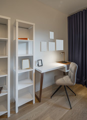 Cabinet, work room, work desk. Interior and design.