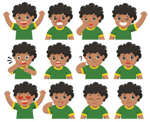 Isolated vector. Set of Adorable Boy facial emotions. Boy face with different expressions. Schoolboy portrait avatars. Variety of emotions teen guy.