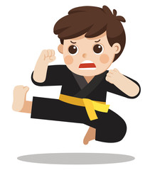 A cute boy showing his karate moves. Isolated vector