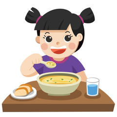 A Little girl happy to eat Soup. Asia girl.