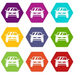 Car icon set color hexahedron