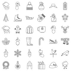 Winter icons set, outline style